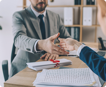 Professional recruitment handshake between business people
